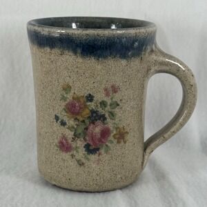 Chippendale by Monroe Salt Works Ceramic Coffee‎ Mug Blue Rim Floral Granny Chic
